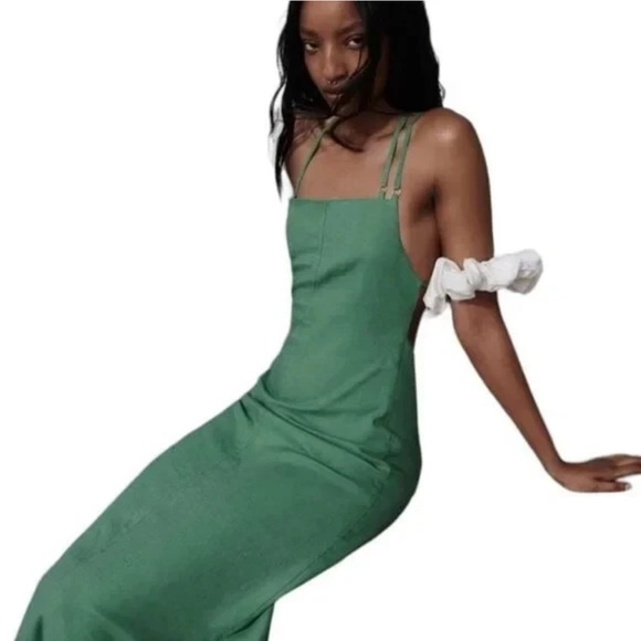Zara open back linen blend dress green S - Picture 5 of 10